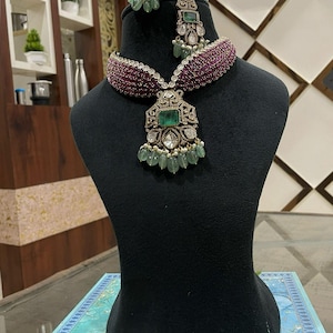 Ruby Red with Emerald Stone necklace, Kundan polki necklace, Indian jewelry,Victorian necklace,  Wedding necklace,punjabi necklace,Women set