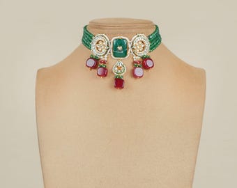 Green Kundan Choker Set: Indian Bollywood Jewelry