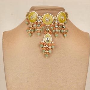 Kundan Polki necklace, women jewelry,Bridal chokher,Jaipuri meenakari necklace,Indian jewelry,Wedding necklace,Traditional set, Beeded jewel