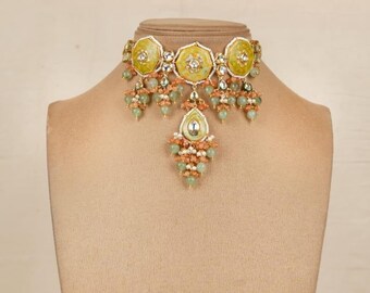 Kundan Polki Choker Necklace: Jaipuri Meenakari Indian Jewelry