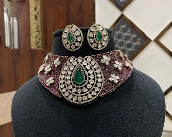 Ruby Kundan-choker: smaragd, Indiase Victoriaanse ketting