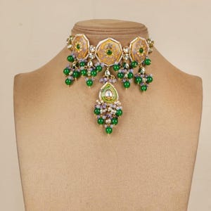 Kundan Polki necklace, women jewelry,Bridal chokher,Jaipuri meenakari necklace,Indian jewelry,Wedding necklace,Traditional set, Beeded jewel
