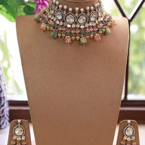 Pink & Mint Green Kundan jewelry Necklace,Sabyasachi necklace,Indian jewelry,Pearl Jewelry,Wedding jewelry,Jaipuri choker,Indian jewelry