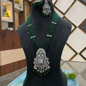Green Beaded Necklace: Pearl, Stone, and CZ Stone Antique Jewelry