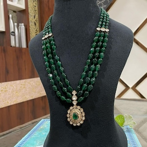 Green Kundan Polki Bridal Necklace: Beaded Indian Jewelry
