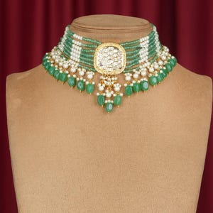 Mint Kundan Polki necklace, women jewelry,Bridal chokher,Jaipuri necklace,Indian jewelry,Wedding necklace,Traditional set, Beeded jewelry.