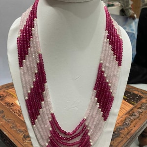 Ruby pink Seven layer mala set, beads necklace ,Sabyasachi necklace, Indian necklace, Indian jewelry, IndianJewelry , jaipuri mala set ,