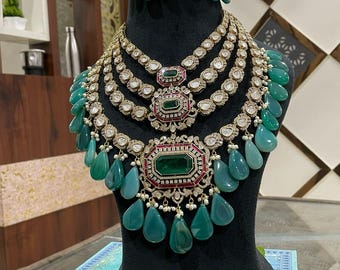 Smaragd Kundan Polki Brautschmuck: Indisches Viktorianisches Schmuckset
