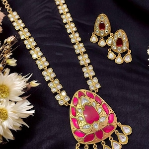 Kundan Polki Handmade long necklace,Jaipuri necklace,Bridal necklace,Indian jewelry,Victorian necklace,Wedding necklace,Kundan meenakari set
