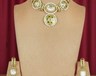 Green Kundan Pearl Necklace: Traditional Indian Jewelry Set