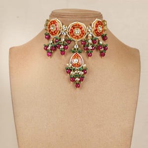 Kundan Polki necklace, women jewelry,Bridal chokher,Jaipuri meenakari necklace,Indian jewelry,Wedding necklace,Traditional set, Beeded jewel