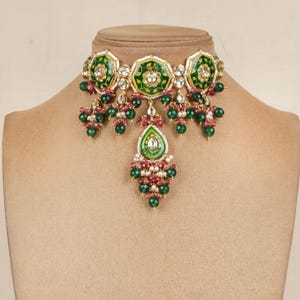 Kundan Polki necklace, women jewelry,Bridal chokher,Jaipuri meenakari necklace,Indian jewelry,Wedding necklace,Traditional set, Beeded jewel