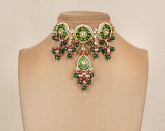 Kundan Polki Choker: Jaipuri Meenakari Indian Bridal Necklace