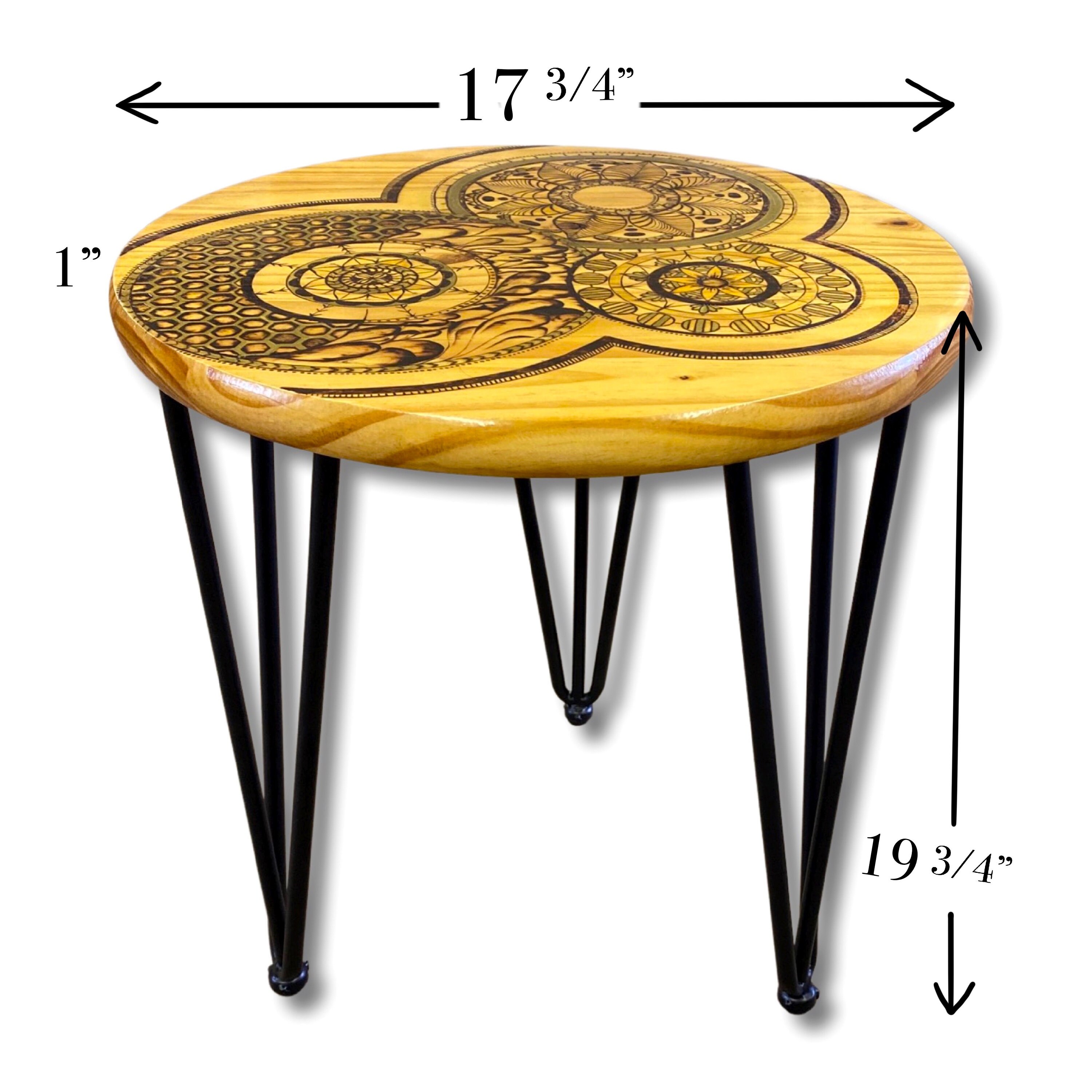 Round End Table - Wood Burned, Pyrography Mandala Design, Honeycomb - Etsy