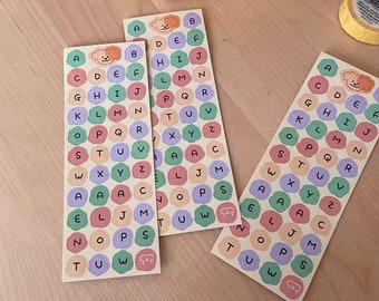 Cotton Alphabet Sticker Sheet | Colorful Korean Style Bujo, Journal, Planner, Diary Essentials. Laptop Sticker. Phone Case, Polco Deco