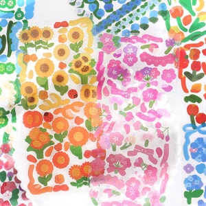 Hojas de pegatinas de flores brillantes / Decoración Polco de estilo coreano. Bujo, Diario, Planificador, Diario Esenciales. Pegatina para portátil. Funda de teléfono Deco