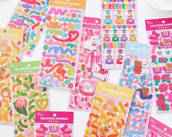 Sparkly Cartoon Confetti Ribbon Sticker Sheets | Korean-Style Polco. Bujo, Journal, Planner, Penpal Essentials. Laptop, Phone Case Deco