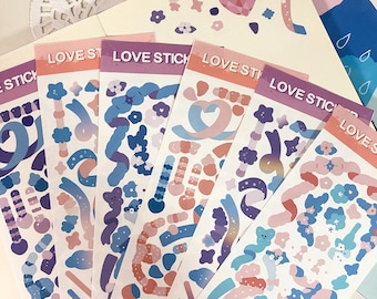 Cute Polco Deco Sticker Sheets (Star, flower, heart) | Korean-Style Decoration. Bujo, Journal, Planner, Diary Essentials. Ribbon Confetti