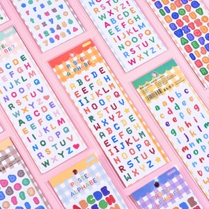 Etiquetas coloridas do alfabeto | Folha de adesivos deco estilo coreano | Polco, Bullet Journal, Penpal Essential. Presente fofo de papelaria