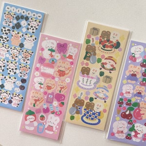 Bonita hoja de pegatinas decorativas de dibujos animados de estilo coreano con purpurina / Polco, Bullet Journal, Penpal Essential. Bonito regalo de papelería.