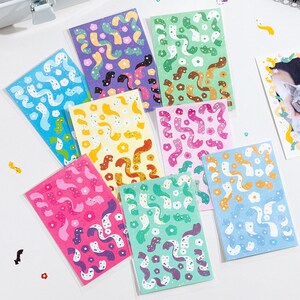 Sparkly Korean Floral Confetti Deco Sticker Sheet | Polco, Bullet Journal, Penpal Phone Case Deco, Penpal Essential. Cute Stationery Gift