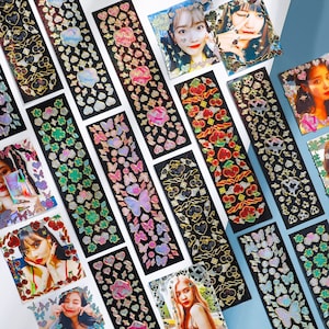 Hoja de pegatinas holográficas brillantes con forma de corazón, mariposa y estrella, estilo coreano. Polco, ideal para bullet journal, amigo por correspondencia. Un bonito regalo de papelería.