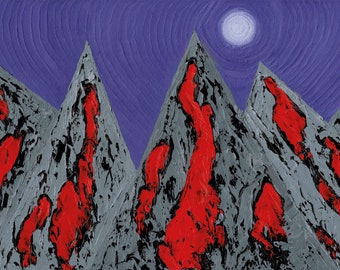 Textured Mountain Landscape Print – Palette Knife Oil Painting
