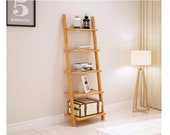 Tier Book Shelf Bamboo Storage Rack Shelves Wall Leaning Shelf Corner Display Bookcase for Living Room, Bathroom, Kitchen, Office