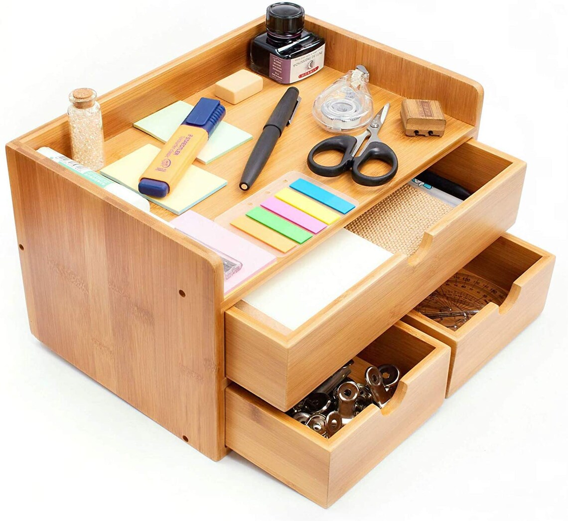 4 Drawers 100 natural bamboo Desktop Storage Organiser Etsy