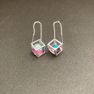 Örhängen med stora stenar, örhängen med mystisk topas, örhängen i 925 sterlingsilver, burörhängen i 925 gängörhängen, unika silverörhängen, geometriska örhängen