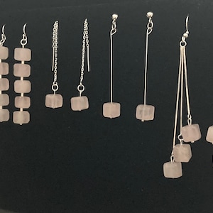 Moderne Rosenquarz Ohrringe Rosa Stein Ohrringe Set Natürliche Rosenquarz Sterling Silber Ohrringe Einfädler Ohrringe Echter Stein Schmuck