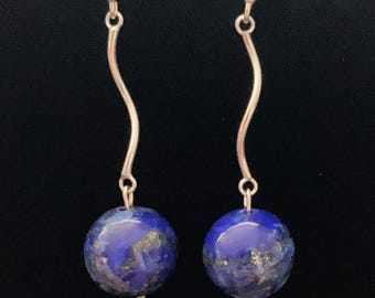 Conjunto de pendientes y collar de lapislázuli auténtico, pendientes de piedra azul bañados en oro de 14 quilates, colgante de lapislázuli en plata de ley, pendientes de piedras preciosas con forma de bola colgante, oro