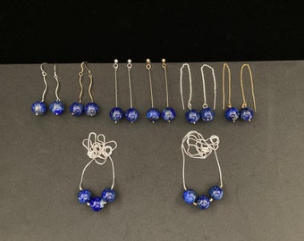 Lapis Lazuli Necklace Threader Earrings Lapis Lazuli Earrings Sterling Silver 14K Italian Gold Fill Chain Earrings Gold Lapis Ball Earrings