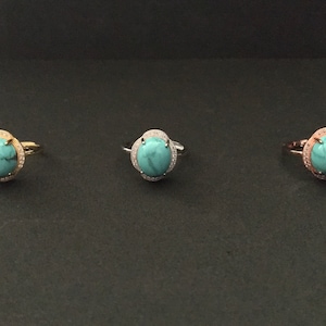 Natural Turquoise Ring 14k Gold Vermeil Ring Big Oval Cabochon Adjustable Ring Sterling Silver Turquoise Ring Modern Turquoise Jewellery