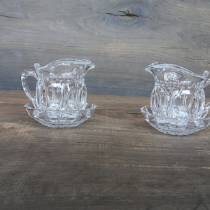 Crystal glass milk jug with saucer Vintage farm creamer Farmhouse jar Glass tableware Milk Pitcher Vintage table serving
