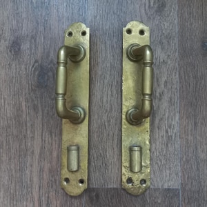 Set of 2 Vintage Brass Door Handles: 12'' Rustic Barn Door Hardware