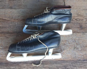 1967 Soviet Leather Ice Skates, Retro Sports Decor (Size 43)