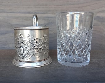 Porte-verre à thé vintage Melchior : Podstakannik tournesol avec verre en cristal