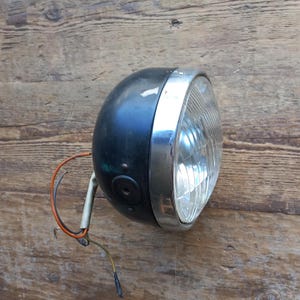 Vintage USSR Motorcycle Headlight: Black Chopper Searchlight, DIY Lamp