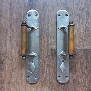 Set of 2 Old Vintage Door Handles with Bakelite Holder: 12" Long, Barn Door Hardware