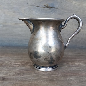 Antique collectible FRAGET small milk jug, Antique silver plated metal milk jug, Vintage farm creamer, Farmhouse jar, 19th century tableware