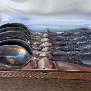 Vintage set of 6 Blackened Table Spoons, Rustic Spoon Set, Melchior Small spoons, Unused Spoons With Patina, Farmhouse Tableware
