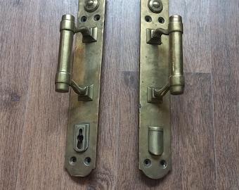 Juego de 2 tiradores de puerta de latón vintage: Tirador rústico para puerta de granero (35,5 cm)