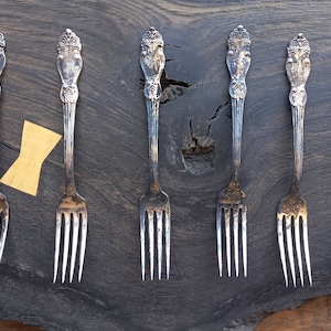 Set of 6 Vintage Melchior Forks, Vintage Cutlery Set, Vintage Metal Forks, Melchior Forks with patina, Rustic tableware, Blackened Cutlery