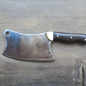 Restored Antique Meat Cleaver: Black Bog Oak Handle, Rustic Kitchen Decor