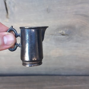 Antique collectible FRAGET tiny milk jug, Antique silver plated metal milk jug, Vintage farm creamer, Farmhouse jar, 19th century tableware