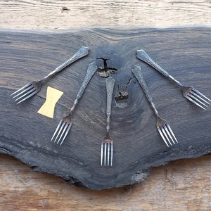 Set of 5 Vintage Desert Forks, Vintage Cutlery Set, Vintage Metal Forks, Melchior Forks with patina, Rustic tableware