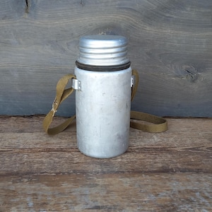 1970s 2 Liters travel flask for water or food with a strap USSR rare collectible vintage water flask Belt case aluminum flask Food thermos