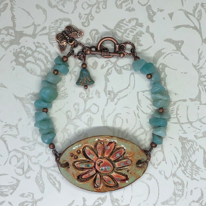 Flower Bracelet Ceramic Cuff Bracelet Essential Oil Diffuser Rustic Boho