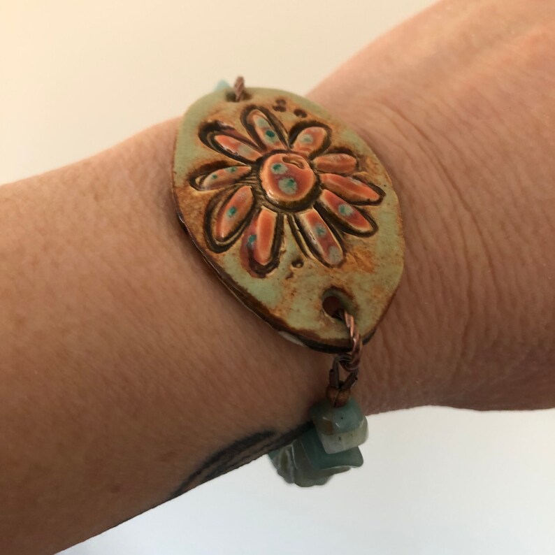 Flower Bracelet Ceramic Cuff Bracelet Essential Oil Diffuser Rustic Boho